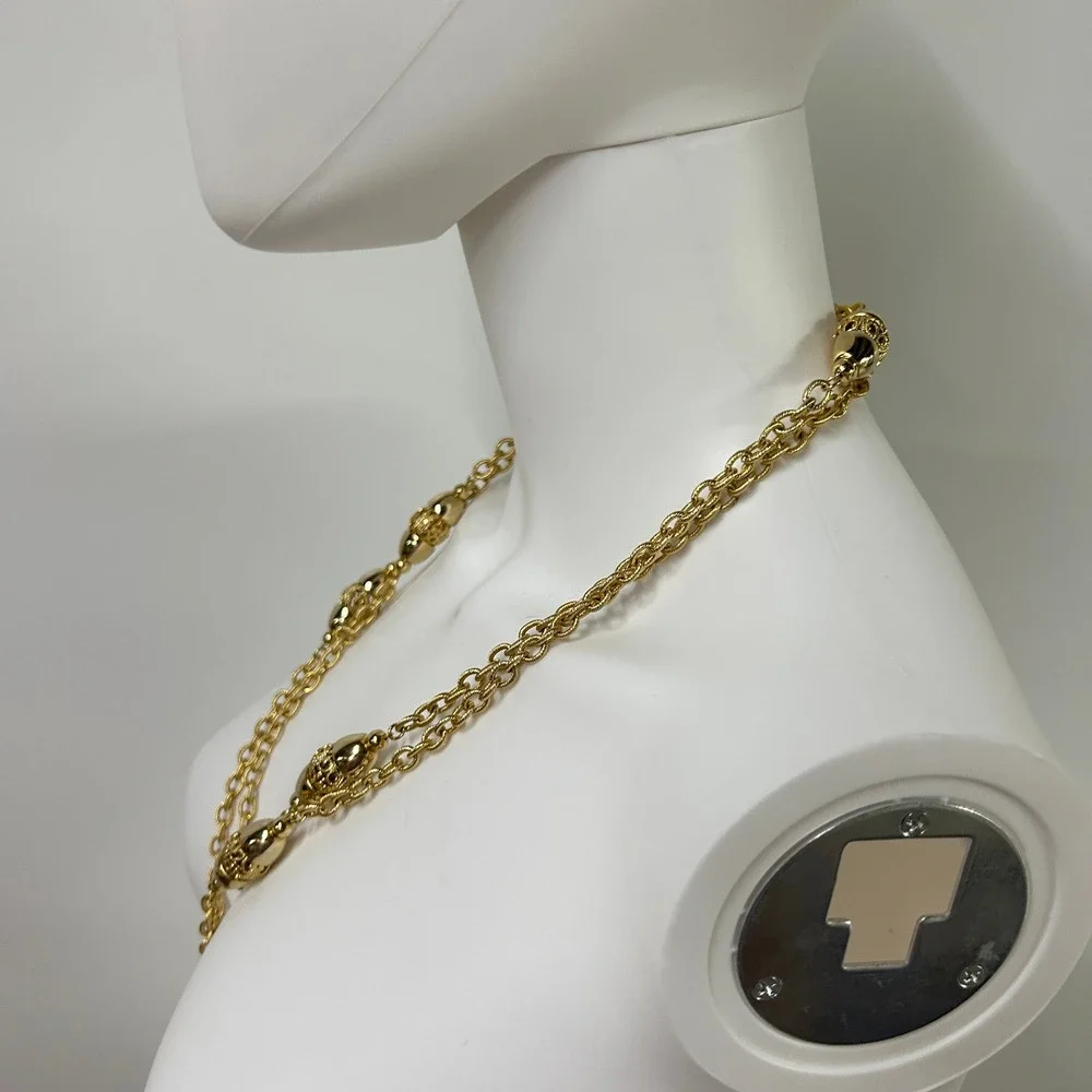 Vintage Gold Filigree Station Long Chain Necklace OS Gold Regencycore Elegant
